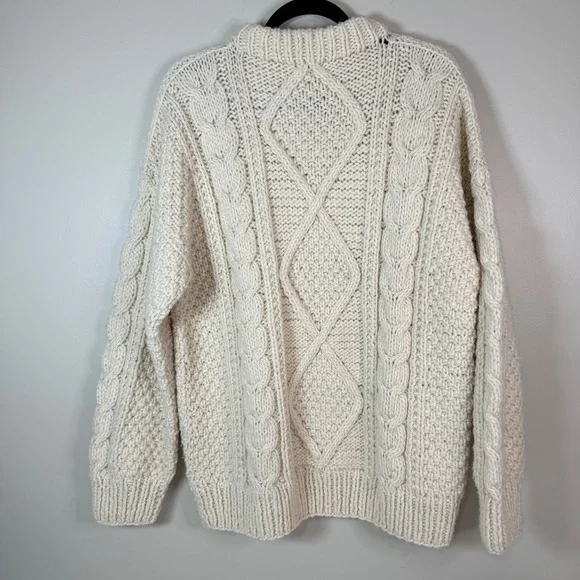 Artesania Lucita Cream Cable Knit Wool Sweater Mock Neck Chunky Fisherman - Picture 3 of 10